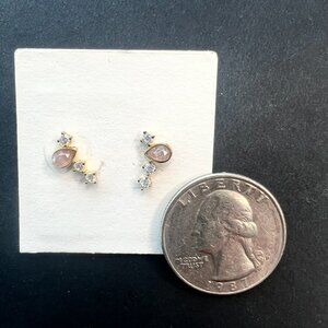 NWT Dainty Sterling Silver & Rose Quartz CZ Cluster Stud Earrings
